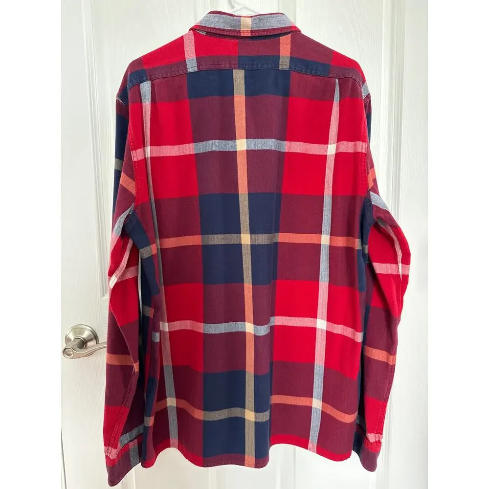 J.CREW New York Mens Red Flannel Plaid Shirt Long Sleeve Half Button XL